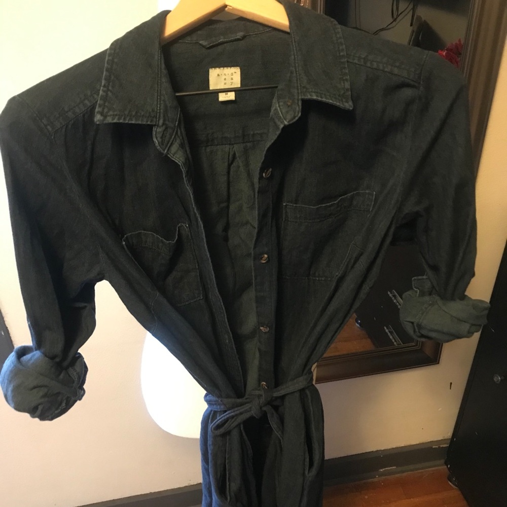 Denim Long Sleeve Tie Waste Dress